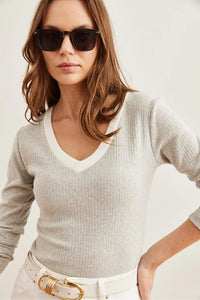 Neck-Detail Brushed Stretch Blouse