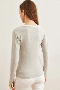Neck-Detail Brushed Stretch Blouse
