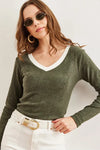 Neck-Detail Brushed Stretch Blouse