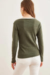 Neck-Detail Brushed Stretch Blouse