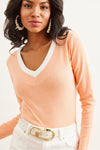 Neck-Detail Brushed Stretch Blouse