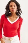 Neck-Detail Brushed Stretch Blouse