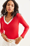 Neck-Detail Brushed Stretch Blouse
