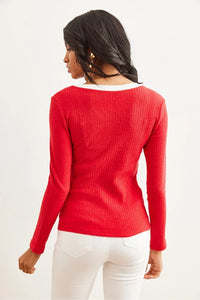 Neck-Detail Brushed Stretch Blouse