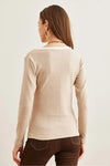 Neck-Detail Brushed Stretch Blouse
