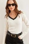 Neck-Detail Brushed Stretch Blouse