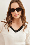 Neck-Detail Brushed Stretch Blouse