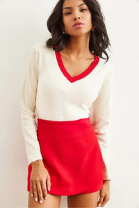 Neck-Detail Brushed Stretch Blouse