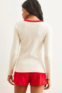 Neck-Detail Brushed Stretch Blouse