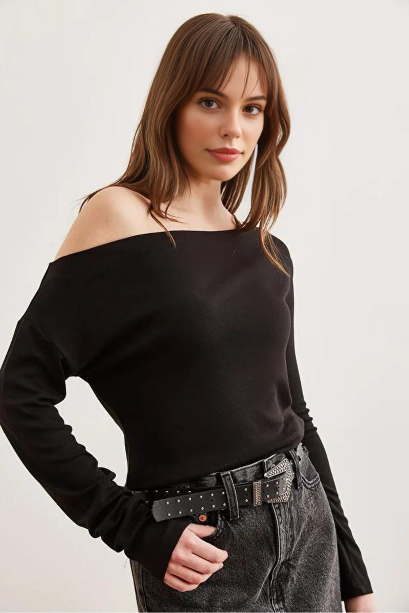Premium Soft Touch Boat Neck Stretch Blouse