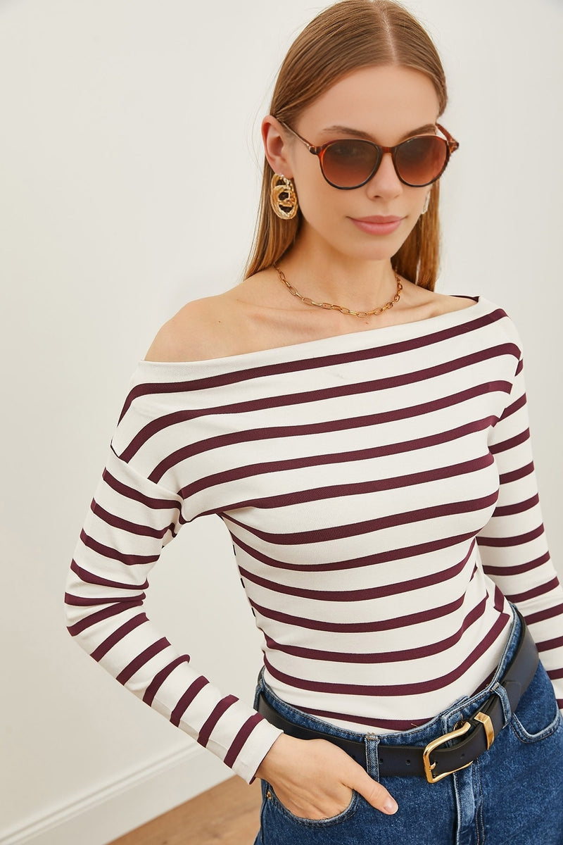Premium Soft Touch Boat Neck Stretch Blouse