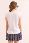 Padded Shoulder Cotton T-Shirt with Stone Details