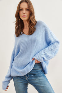 V-Neck Fisherman’s Rib Knit Oversized Sweater