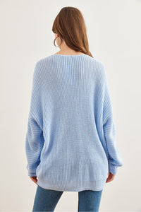 V-Neck Fisherman’s Rib Knit Oversized Sweater