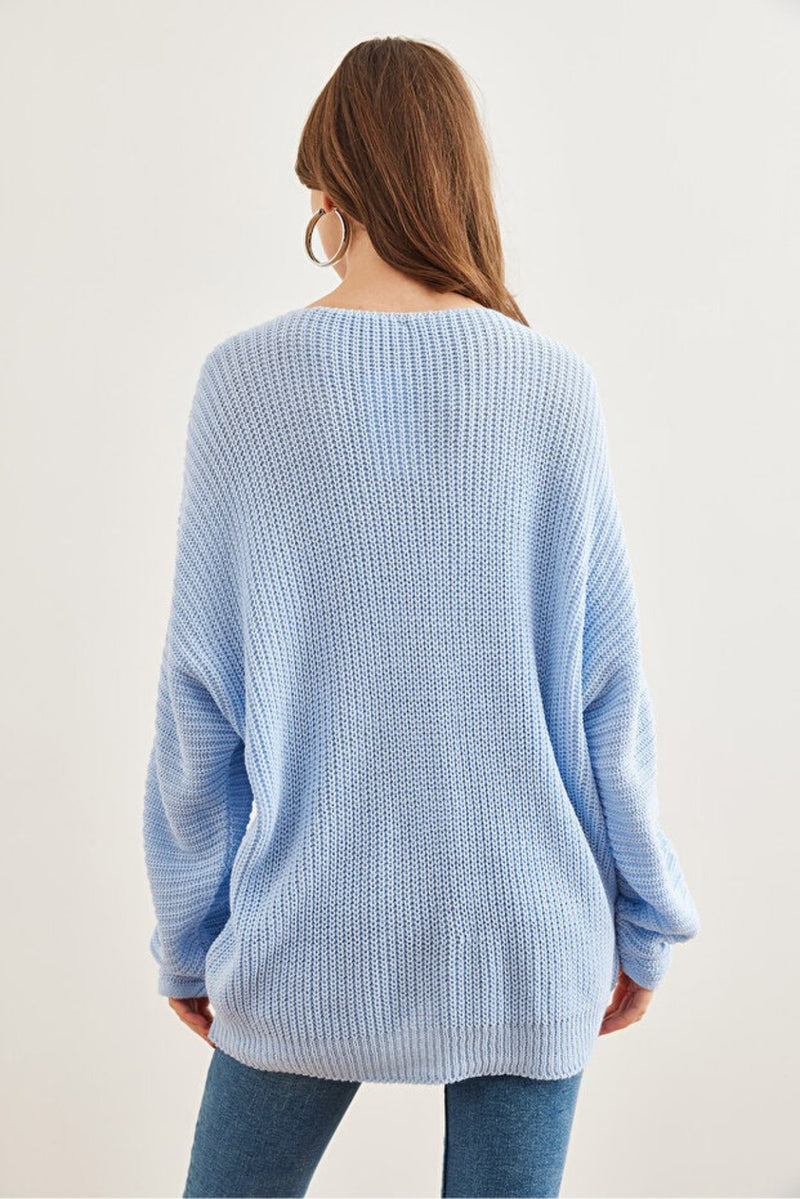 V-Neck Fisherman’s Rib Knit Oversized Sweater