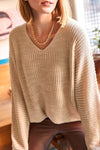 V-Neck Fisherman’s Rib Knit Oversized Sweater