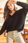 V-Neck Fisherman’s Rib Knit Oversized Sweater