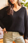 V-Neck Fisherman’s Rib Knit Oversized Sweater