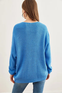 V-Neck Fisherman’s Rib Knit Oversized Sweater