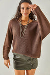 V-Neck Fisherman’s Rib Knit Oversized Sweater