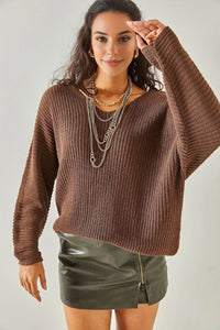 V-Neck Fisherman’s Rib Knit Oversized Sweater