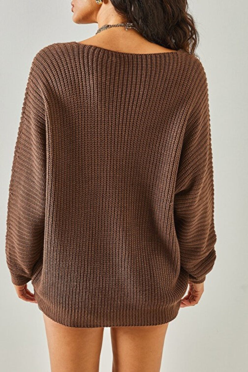 V-Neck Fisherman’s Rib Knit Oversized Sweater