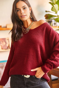 V-Neck Fisherman’s Rib Knit Oversized Sweater