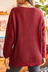 V-Neck Fisherman’s Rib Knit Oversized Sweater