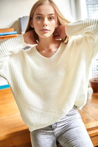 V-Neck Fisherman’s Rib Knit Oversized Sweater