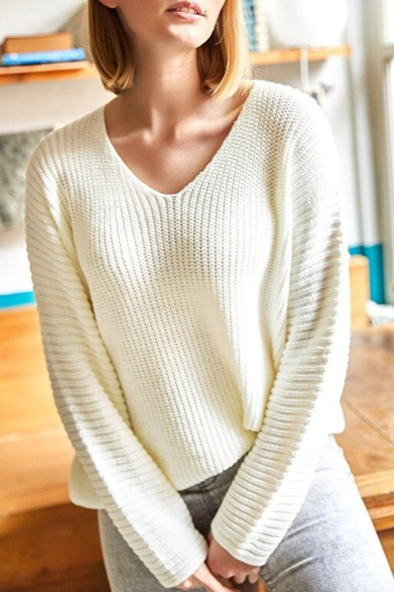 V-Neck Fisherman’s Rib Knit Oversized Sweater