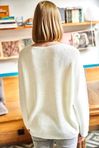 V-Neck Fisherman’s Rib Knit Oversized Sweater