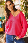 V-Neck Fisherman’s Rib Knit Oversized Sweater
