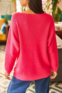 V-Neck Fisherman’s Rib Knit Oversized Sweater