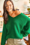 V-Neck Fisherman’s Rib Knit Oversized Sweater