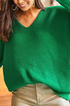 V-Neck Fisherman’s Rib Knit Oversized Sweater