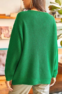 V-Neck Fisherman’s Rib Knit Oversized Sweater