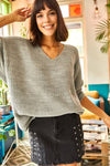 V-Neck Fisherman’s Rib Knit Oversized Sweater