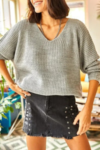 V-Neck Fisherman’s Rib Knit Oversized Sweater