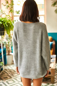 V-Neck Fisherman’s Rib Knit Oversized Sweater