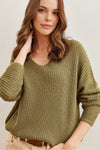 V-Neck Fisherman’s Rib Knit Oversized Sweater