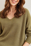 V-Neck Fisherman’s Rib Knit Oversized Sweater