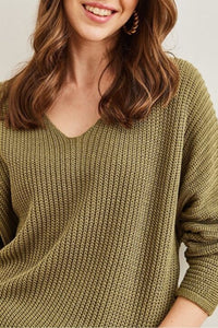 V-Neck Fisherman’s Rib Knit Oversized Sweater