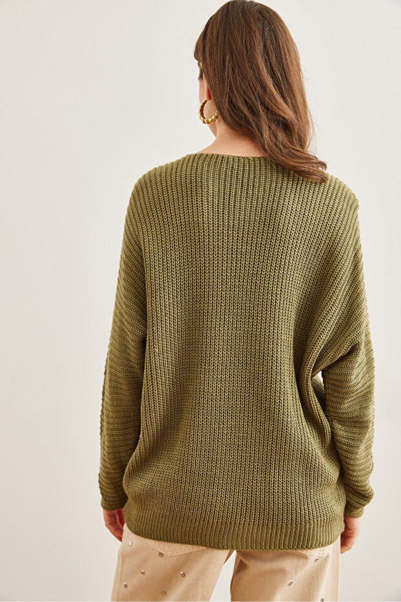 V-Neck Fisherman’s Rib Knit Oversized Sweater