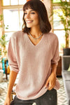 V-Neck Fisherman’s Rib Knit Oversized Sweater
