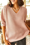 V-Neck Fisherman’s Rib Knit Oversized Sweater