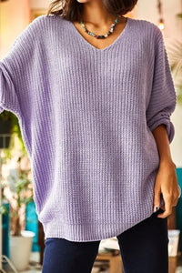 V-Neck Fisherman’s Rib Knit Oversized Sweater