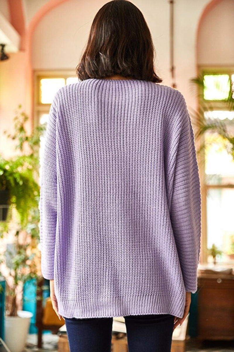 V-Neck Fisherman’s Rib Knit Oversized Sweater