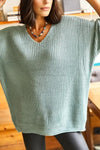 V-Neck Fisherman’s Rib Knit Oversized Sweater