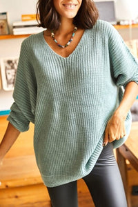 V-Neck Fisherman’s Rib Knit Oversized Sweater
