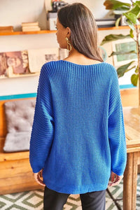 V-Neck Fisherman’s Rib Knit Oversized Sweater